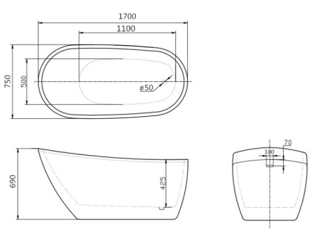 Акриловая ванна Art&Max AM-205-1700-750 170x75 фото