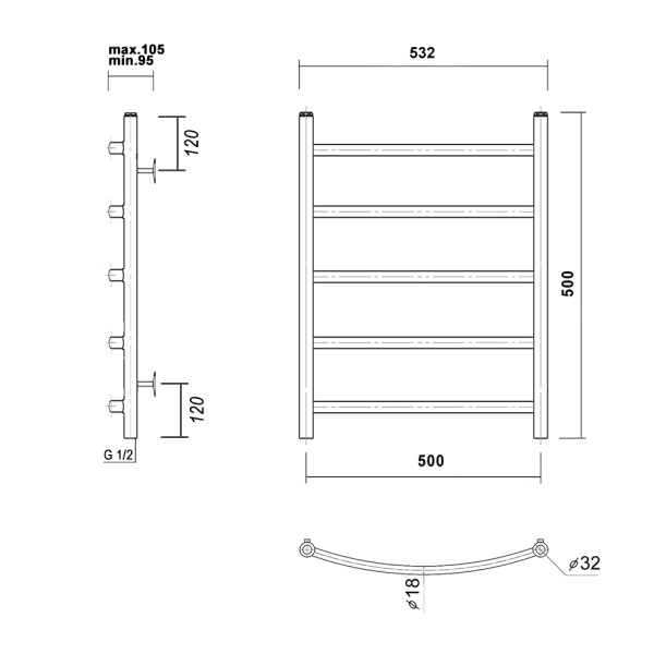 Полотенцесушитель водяной Domoterm Калипсо   Калипсо П5 500x500 ЧРН фото
