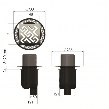 Душевой трап Berges Platz Antik 150х150 вертикальный слив, хром фото