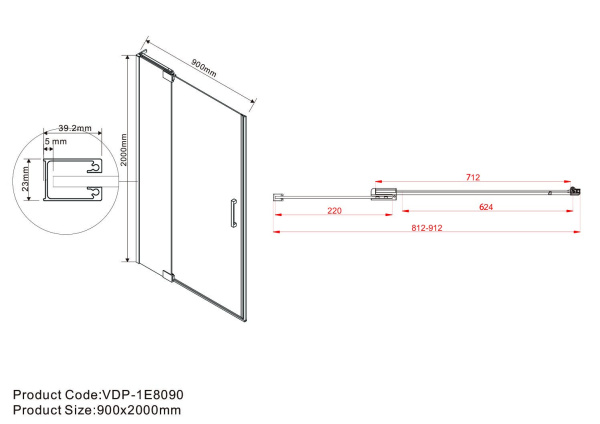 Душевая дверь Vincea Extra VDP-1E8090CG 90 см тонированная фото