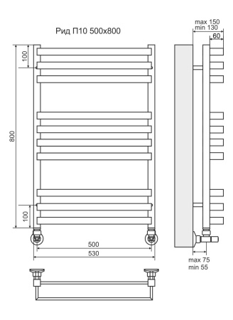 Водяной полотенцесушитель Рид П10 500х800 Terminus 4670078513434 фото