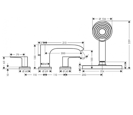 Смеситель на борт ванный Hansgrohe Vivenis 75444000 хром фото