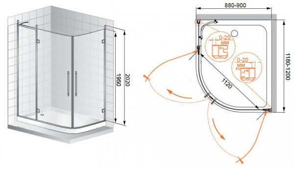 Душевой уголок Cezares Retro RETRO-RH-22-120/90-CP-Br 120х90 бронза фото