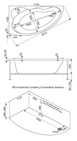 Ванна акриловая с гидромассажем Bas Лагуна 170x110 L фото