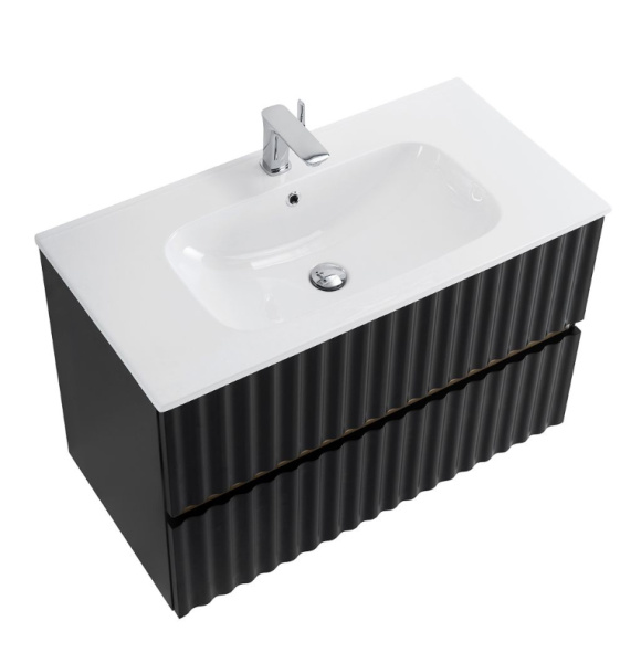 Тумба с раковиной Art&Max Elegant AM-ELEGANT-900-2C-SO-NM-LED черная матовая / с подсветкой фото