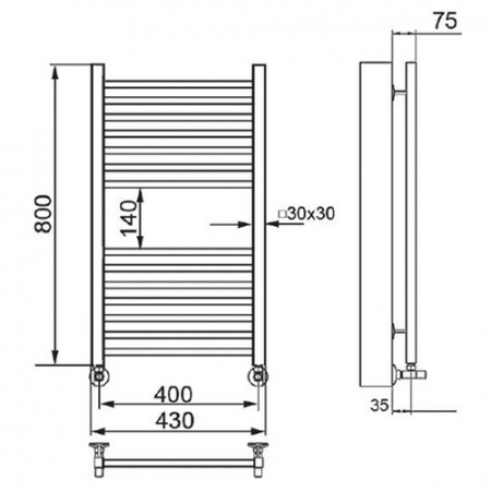 Водяной полотенцесушитель Ника Modern ЛМ 2 80/40 с вентилями фото