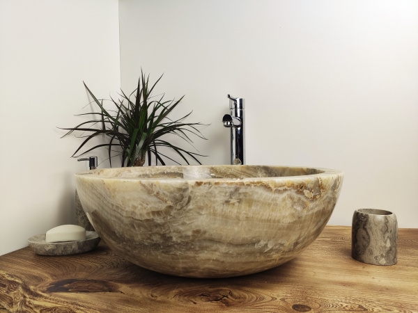 Накладная раковина из оникса Indo Bowl Grey Big BO-00005 фото