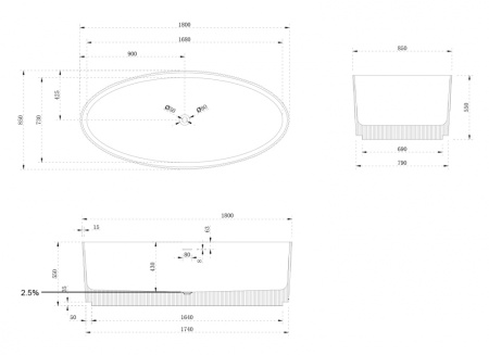 Ванна из искусственого камня Abber Stein AS9627 180x85 белая матовая фото