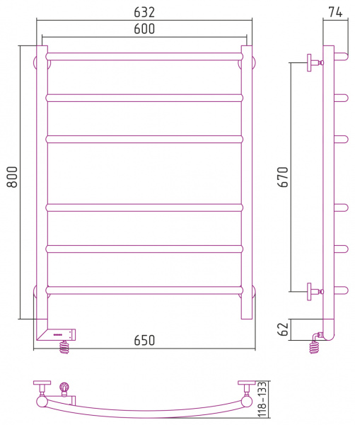 Полотенцесушитель электрический Сунержа Галант 2.0 80х60 с блоком управления слева, 00-5200-8060 фото