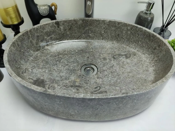 Накладная раковина из мрамора Oval Grey Tin Lip MO-00351 (52*38*14см) фото
