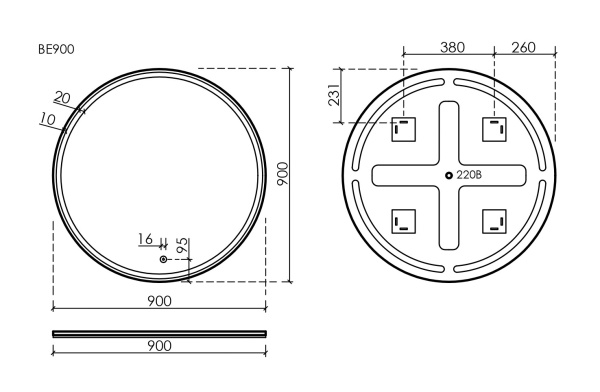 Зеркало с подсветкой Sancos Bella BE900 90x90 фото