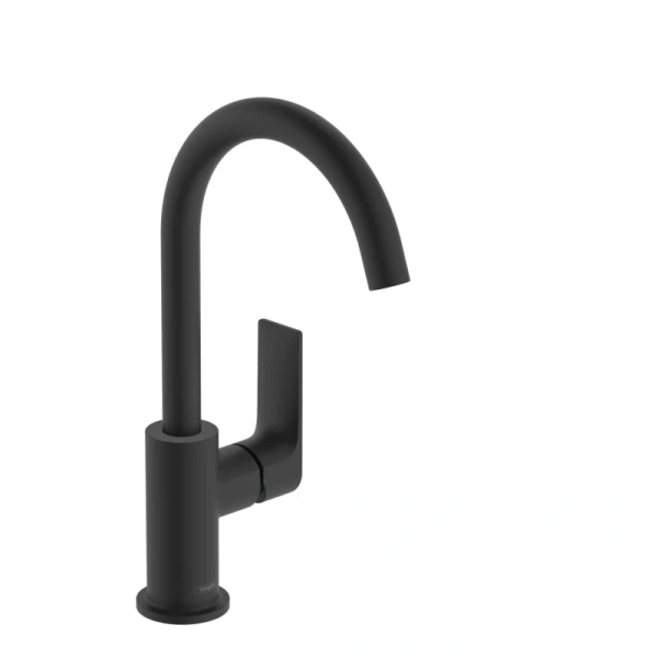 Высокий смеситель для раковины с донным клапаном Hansgrohe Rebris E 72576670 черный матовый фото