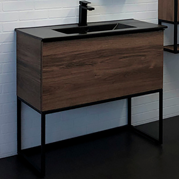 Тумба Comforty Равенна Лофт-90 дуб темно-коричневый с раковиной COMFORTY 90E фото