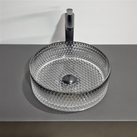 Накладная раковина из стекла Comforty GL10 00-00012244 36x36 черное прозрачное стекло фото