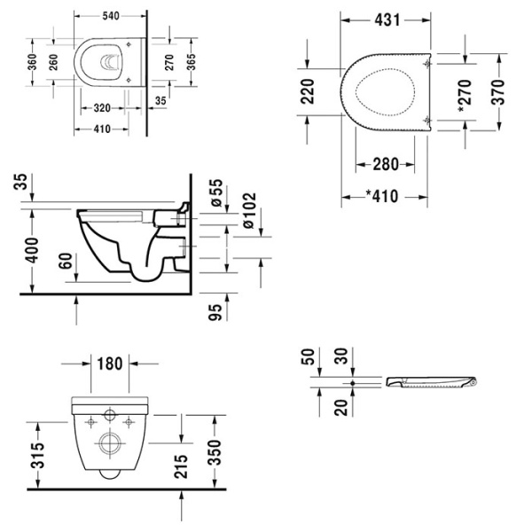 Подвесной унитаз безободковый Duravit Starck 3 45270900A1 (2527090000+006389) с сиденьем фото