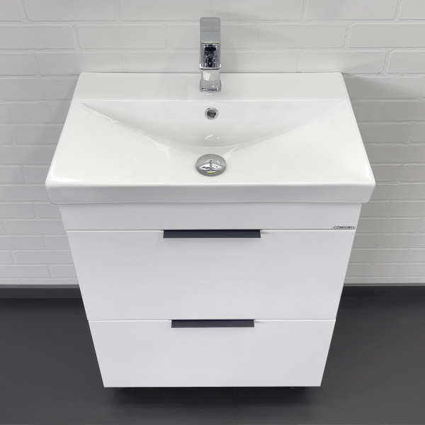 Тумба с раковиной Comforty Кама 60Н 00-00018648 белая глянцевая фото