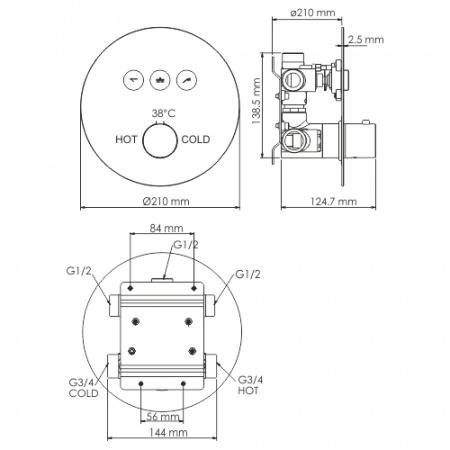 Смеситель для ванны и душа WasserKRAFT Dinkel 5844 Thermo фото
