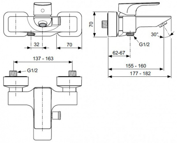 Смеситель для ванны с душем Ideal Standard Strada A5848AA фото