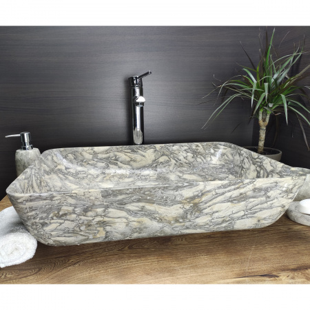Раковина из мрамора Indo Square Doreng Grey Big прямоуг MS-000247 фото