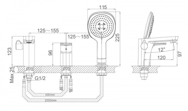Смеситель на борт ванны D&K Technishe Berlin DA1434915 фото