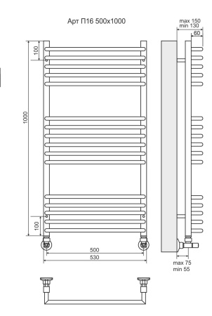 Водяной полотенцесушитель Арт П16 500х1000 Terminus 4670078513380 фото