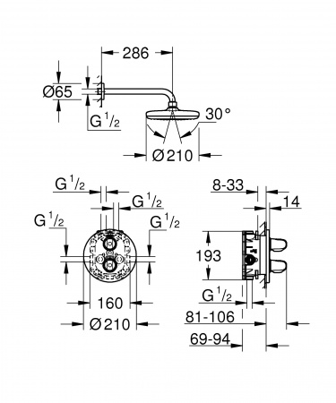 Душевая система скрытого монтажа Grohe Grohtherm 1000 Tempesta 210 34582001 фото