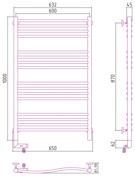Электрический полотенцесушитель Сунержа Флюид 2.0 00-5221-1060 100х60 правый фото