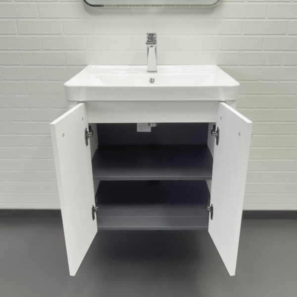 Тумба с раковиной Comforty Лима Катунь 60ПД 00-00018663CF белая матовая фото