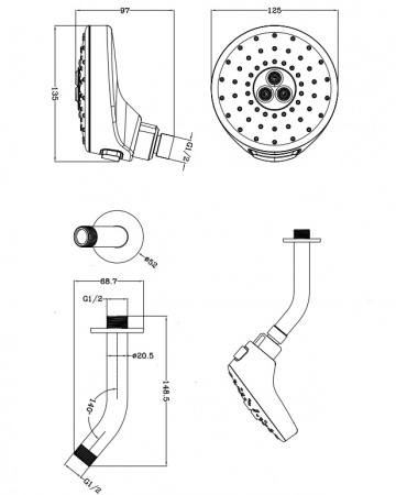 Верхний тропический душ Omnires Douglas DOUGLAS-WCR фото