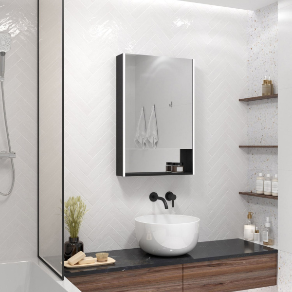Зеркало-шкаф с подсветкой Art&Max Foggia AM-Fog-500-800-1D-R-DS-F-Nero 50x80 фото