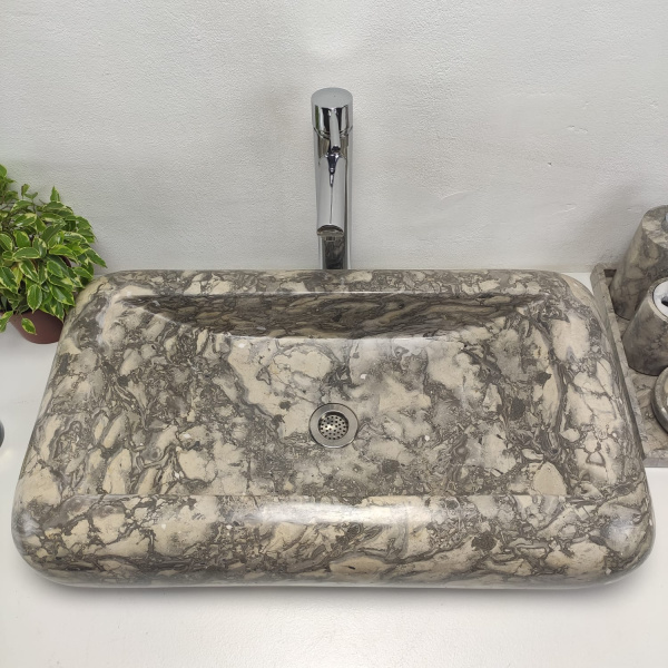 Накладная раковина из мрамора Kotak Luncur bibir Doreng KL-00864 (70*40*15) фото