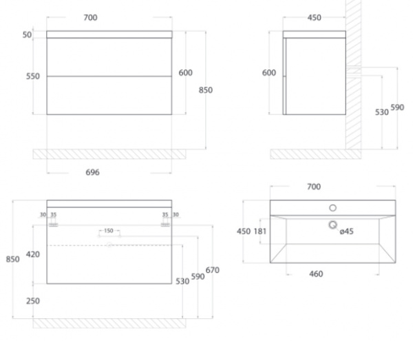 Тумба с раковиной подвесная Art&Max Verona-Push AM-Verona-Push-700-2C-SO-St Камень светлый фото