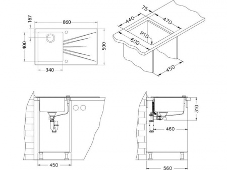 Мойка для кухни Alveus Karat 10 черный 860X500 левая фото