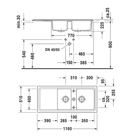 Кухонная мойка Duravit Cassia 7513110000 116x51 фото