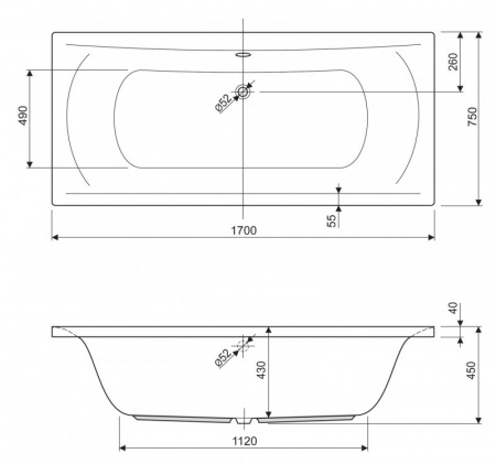 Акриловая ванна Cezares Arena 170x75 ARENA-170-75-45 фото