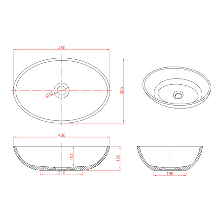 Накладная раковина Montebianco Conca 480 12093 48x32 фото