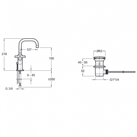 Смеситель для раковины двухвентильный Jacob Delafon Purist E14594-3-CP фото