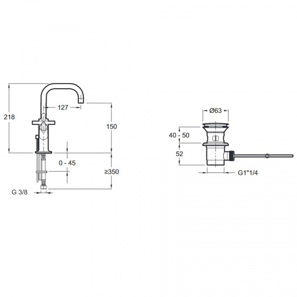 Смеситель для раковины двухвентильный Jacob Delafon Purist E14594-3-CP фото