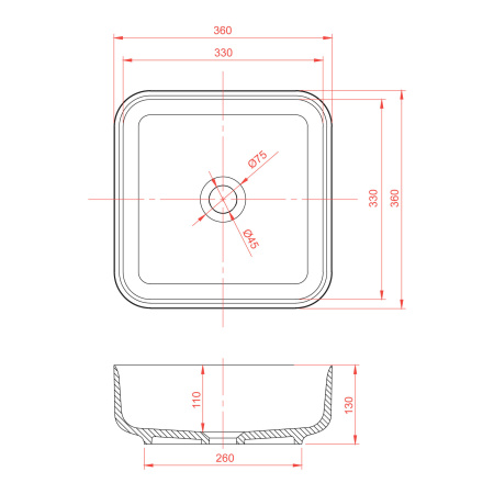 Накладная раковина Montebianco Loreto Piazza 360 12018 36x36 фото