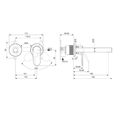 Настенный смеситель для раковины Ideal Standard Ceralife BE019XG черный матовый фото