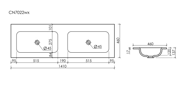 Двойная раковина Ceramica Nova Grace CN7022MBwx 141x45 черная матовая фото