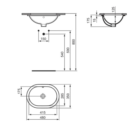 Встраиваемая раковина снизу Ideal Standard Connect E504601 48x35 фото