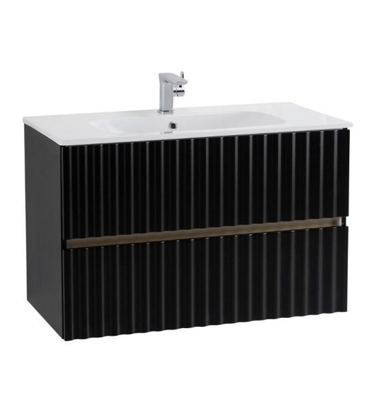 Тумба с раковиной Art&Max Elegant AM-ELEGANT-900-2C-SO-NM-LED черная матовая / с подсветкой фото