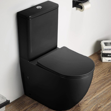 Унитаз напольный безободковый CeramaLux NC 2166XMB с сиденьем, черный матовый фото