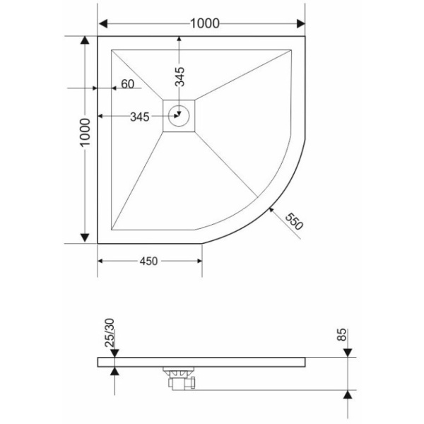 Душевой поддон из литого мрамора Grossman Strong GR-S2100100 100x100 графит фото