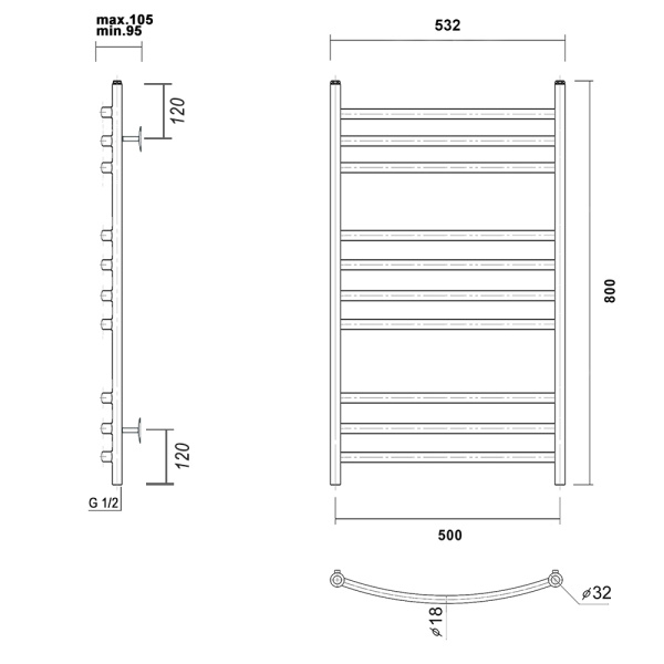 Полотенцесушитель водяной Domoterm Калипсо   Калипсо П10 500x800 золото фото