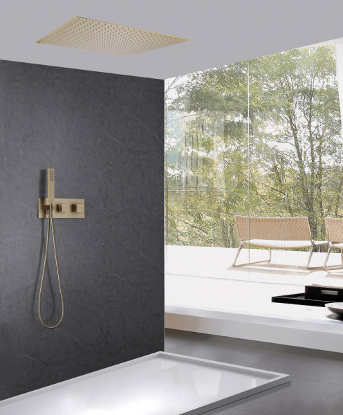 Душевая система скрытого монтажа с термостатом Abber Daheim AF8255G золото матовое фото