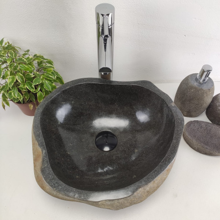 Накладная раковина из речного камня RS0956 (42*37*15) фото