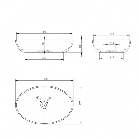 Накладная раковина Abber Stein AS2619 60x40 белая матовая фото