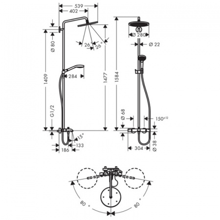 Душевая система (стойка) Hansgrohe Croma Select 280 Air 1jet Showerpipe 26792000 фото